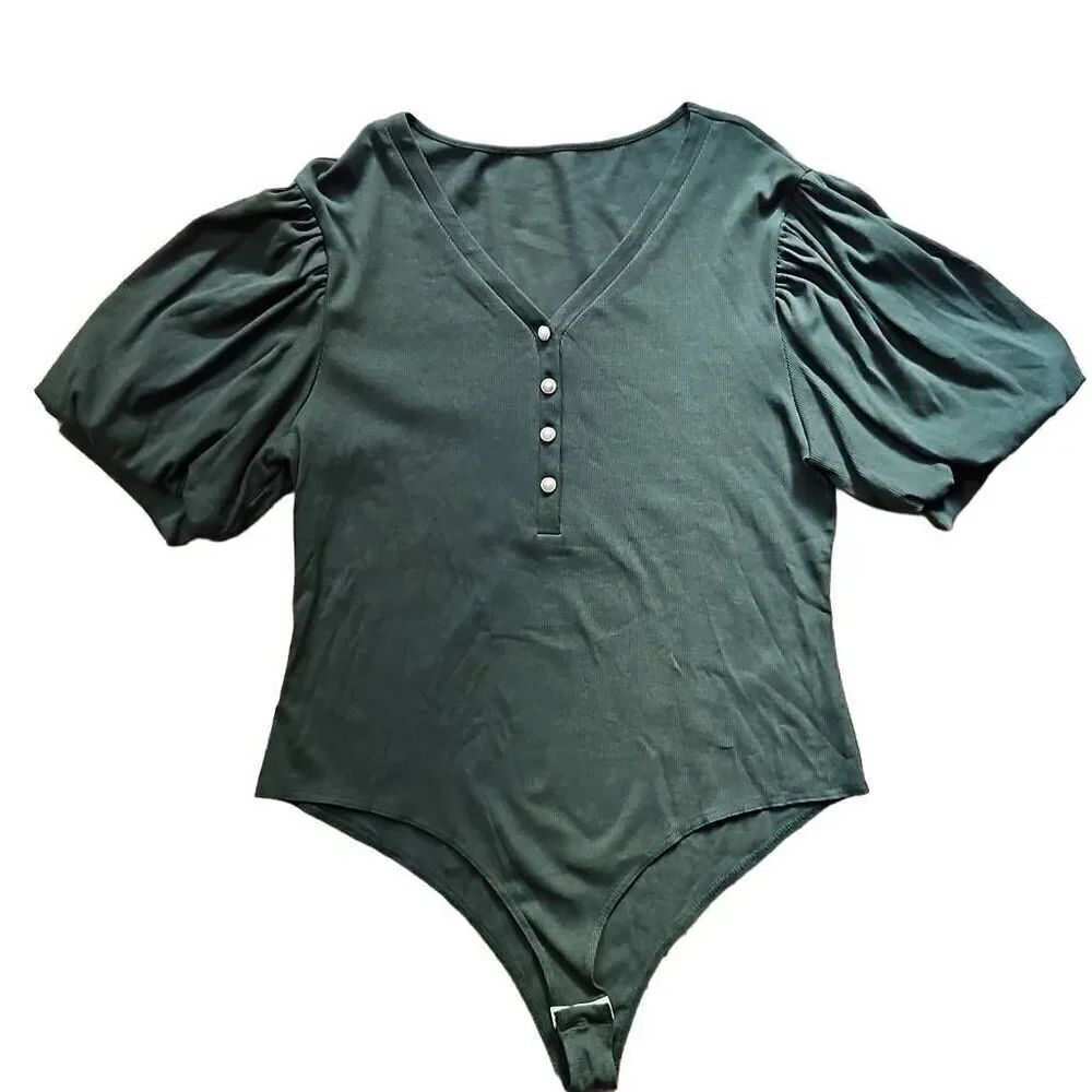 Amazon Short Sleeve Henley Bodysuit Button Down T Shirts Slim Fit Tops Green XXL